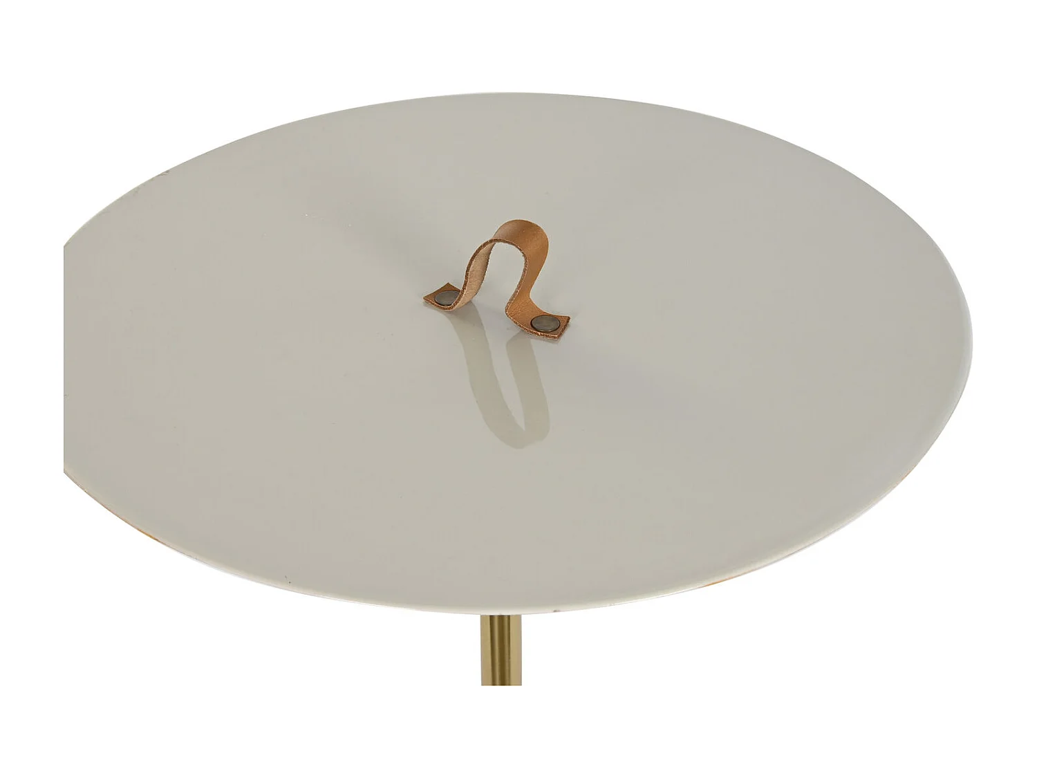 Bijzettafel van ijzer met leer, 40x40x56 cm, gelakte handgreep.