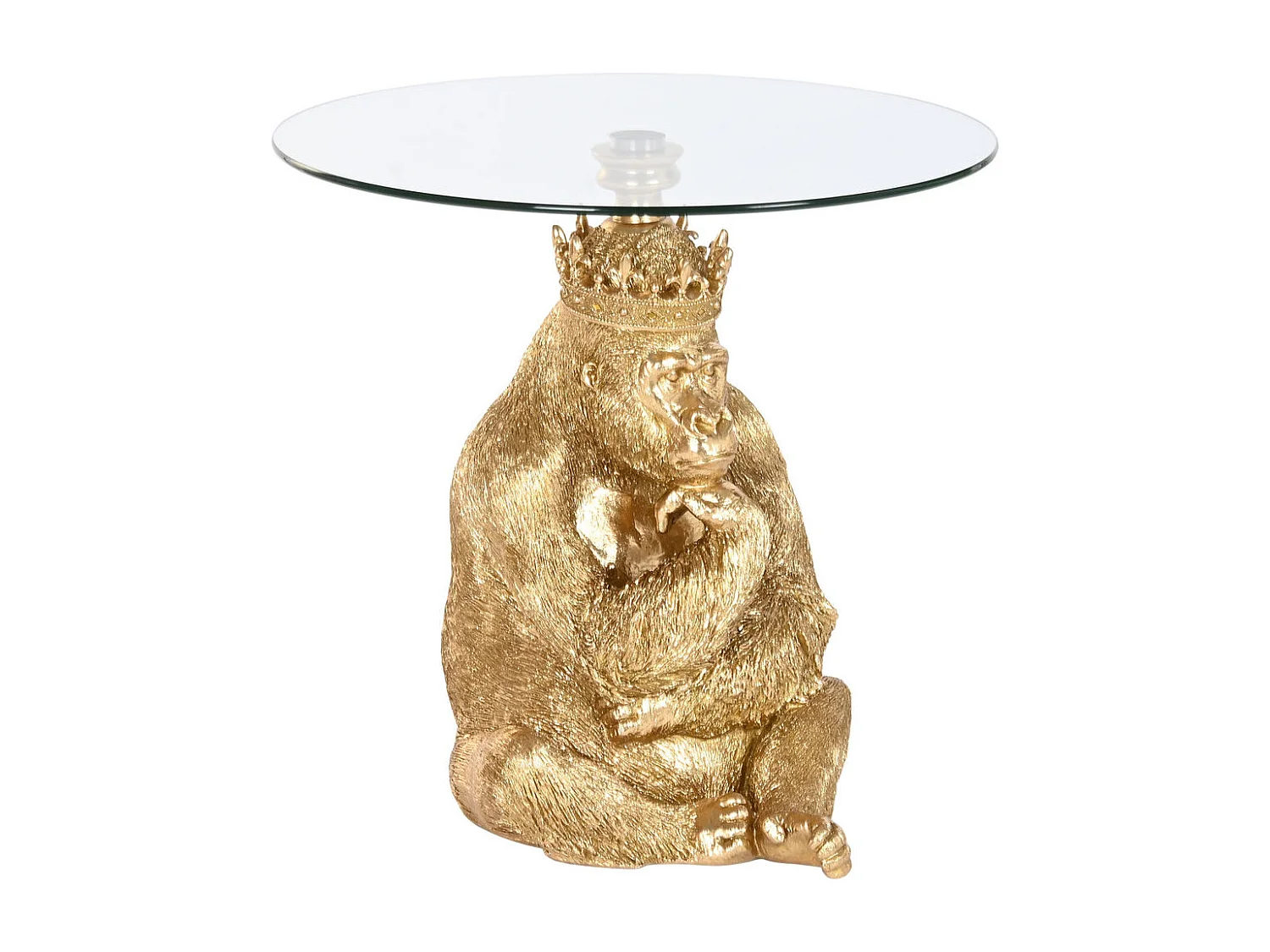 Bijzettafel van hars en glas, 60x60x59 cm, Gorilla-kleur.