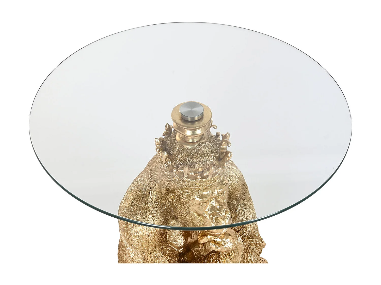 Bijzettafel van hars en glas, 60x60x59 cm, Gorilla-kleur.