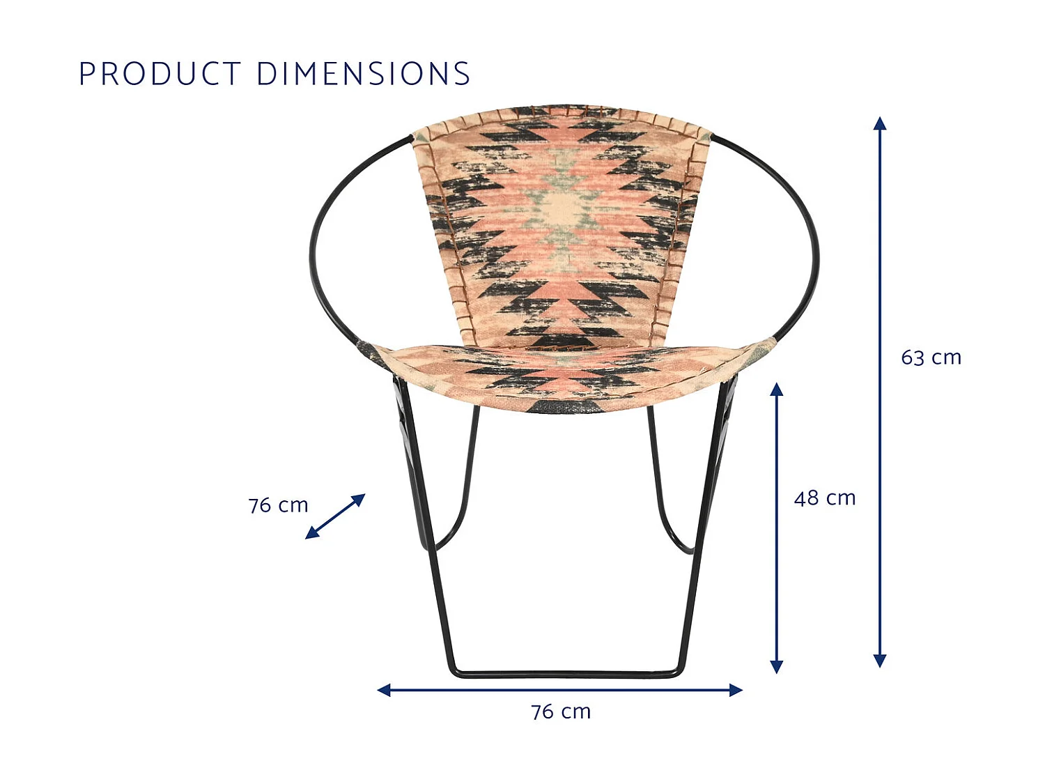 Cadeira Kilim de Metal 76x76x63 Multicolorida