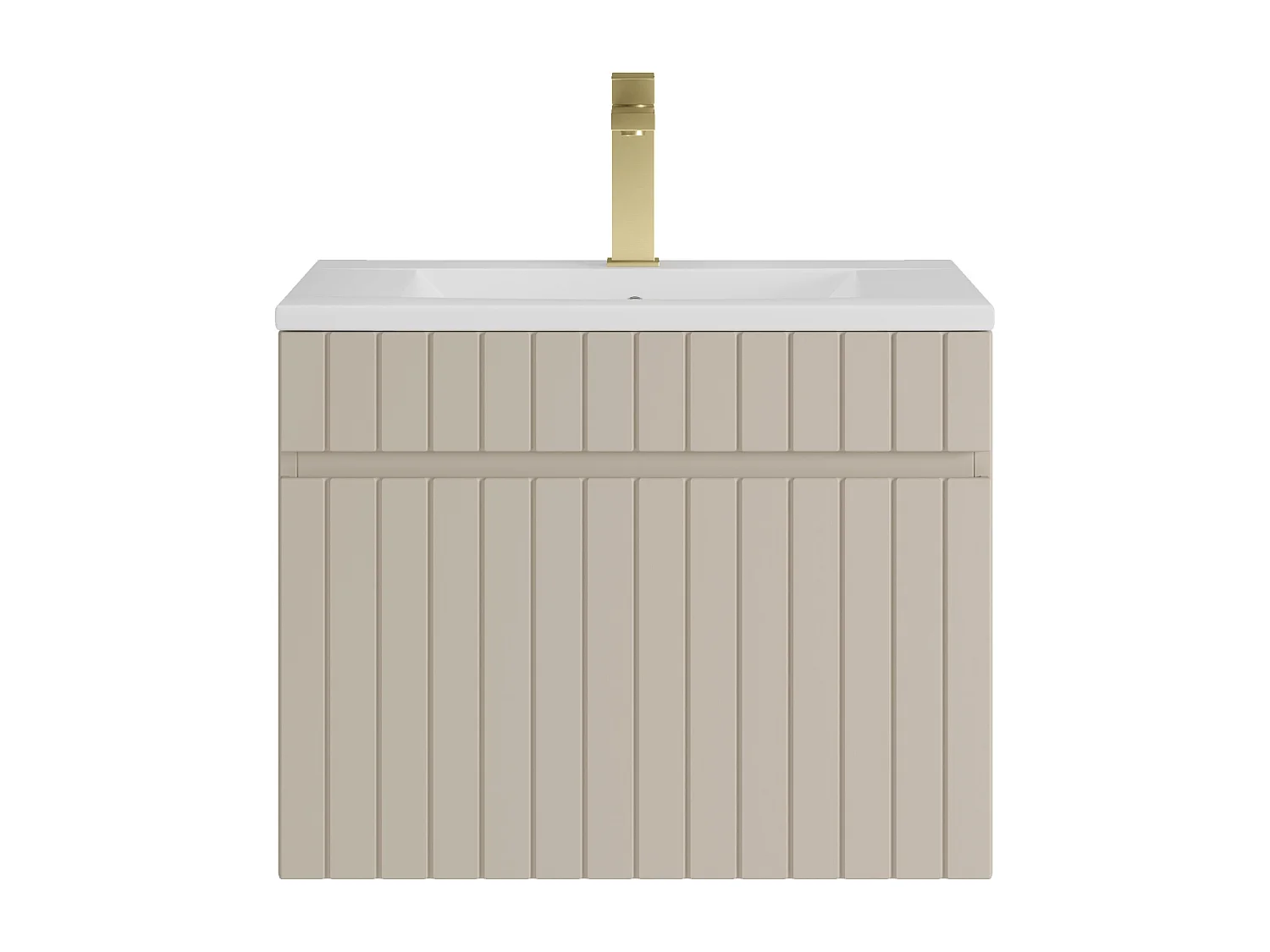 Meuble de salle de bain suspendu strié beige avec vasque à encastrer et robinet - 60 cm - SATARA