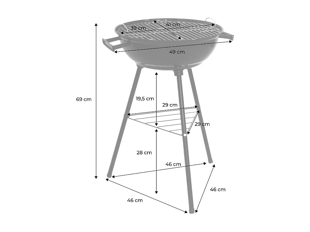 Barbacoa de carbón, ø39cm negro