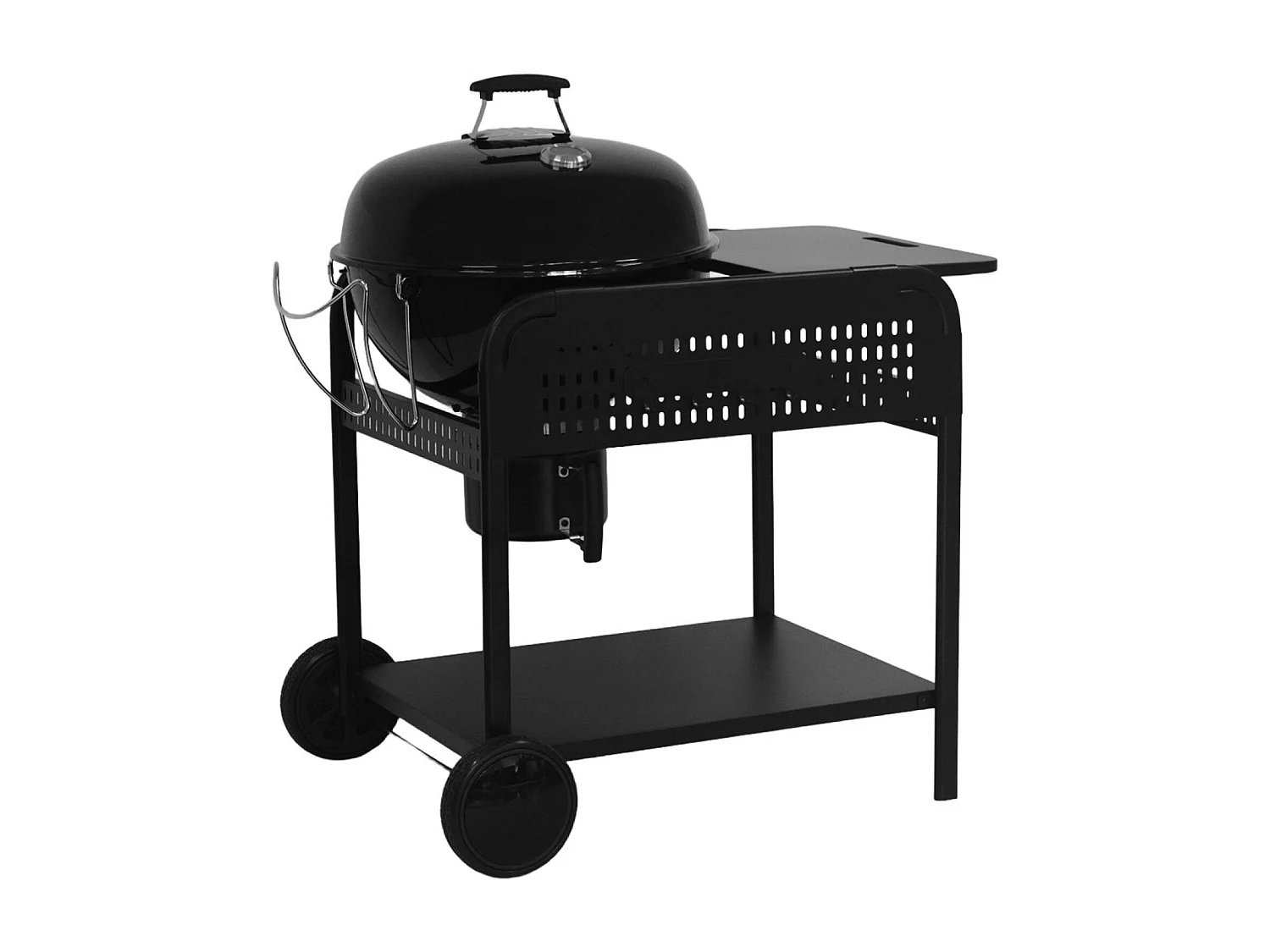Barbacoa redonda de carbón de acero esmaltado con carrito, ø53cm