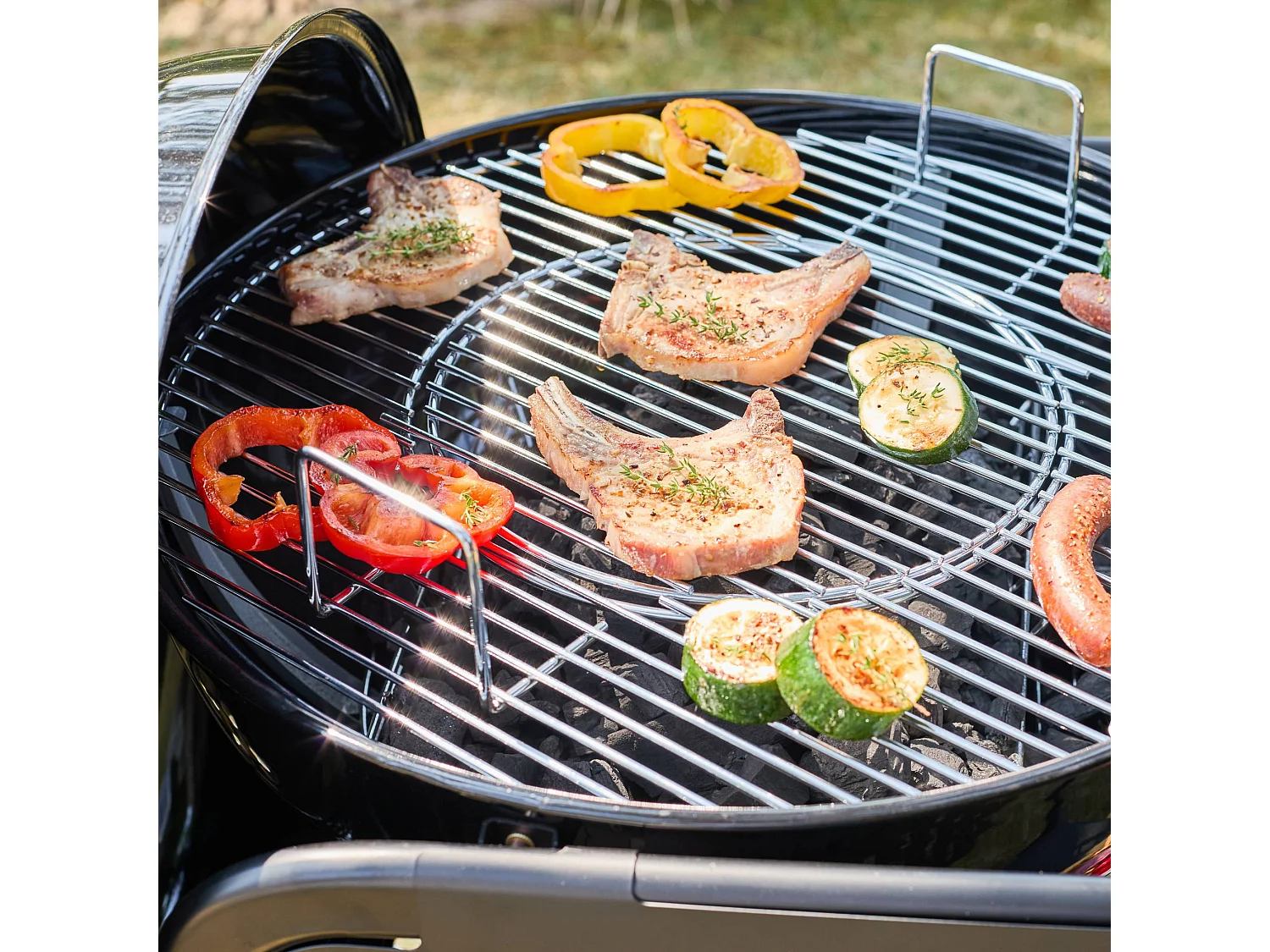 Barbacoa redonda de carbón de acero esmaltado con carrito, ø53cm