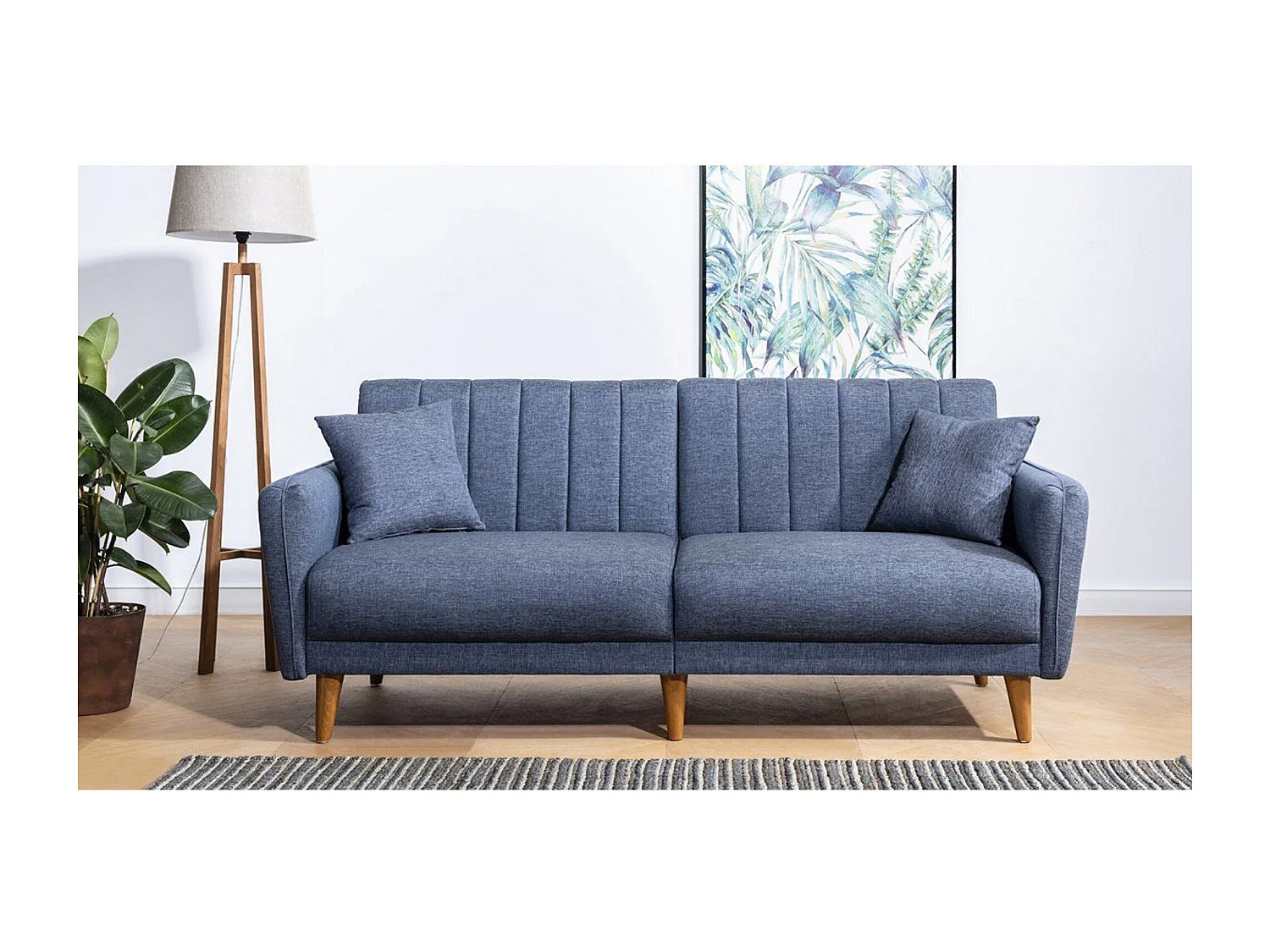 Canapé-lit 3 places en tissu "Aqua" 205 x 85 x 85 cm - Bleu foncé