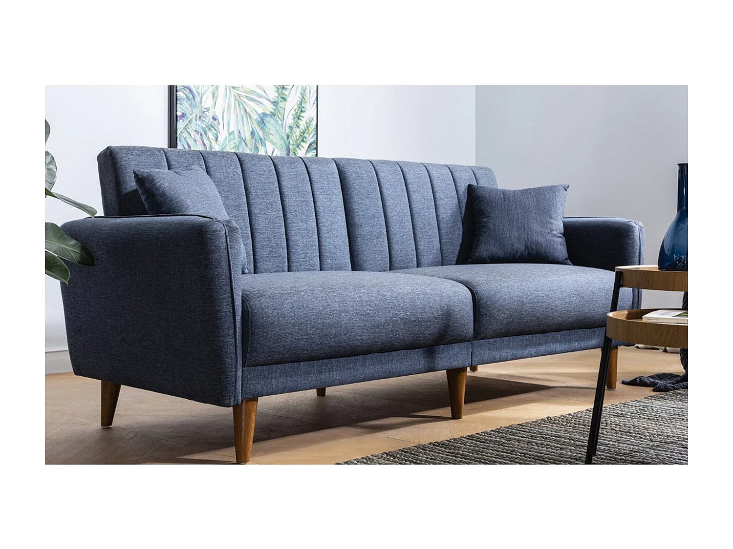 Canapé-lit 3 places en tissu "Aqua" 205 x 85 x 85 cm - Bleu foncé