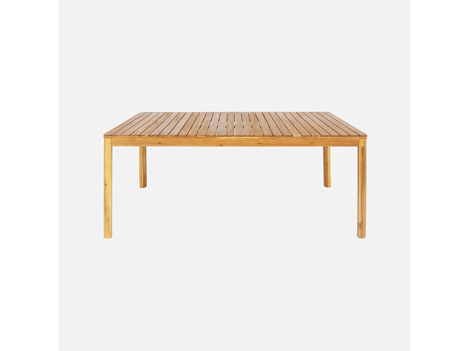 Table de jardin acacia avec coins arrondis + 8 assises naturel. 160 x 90 x 75 cm