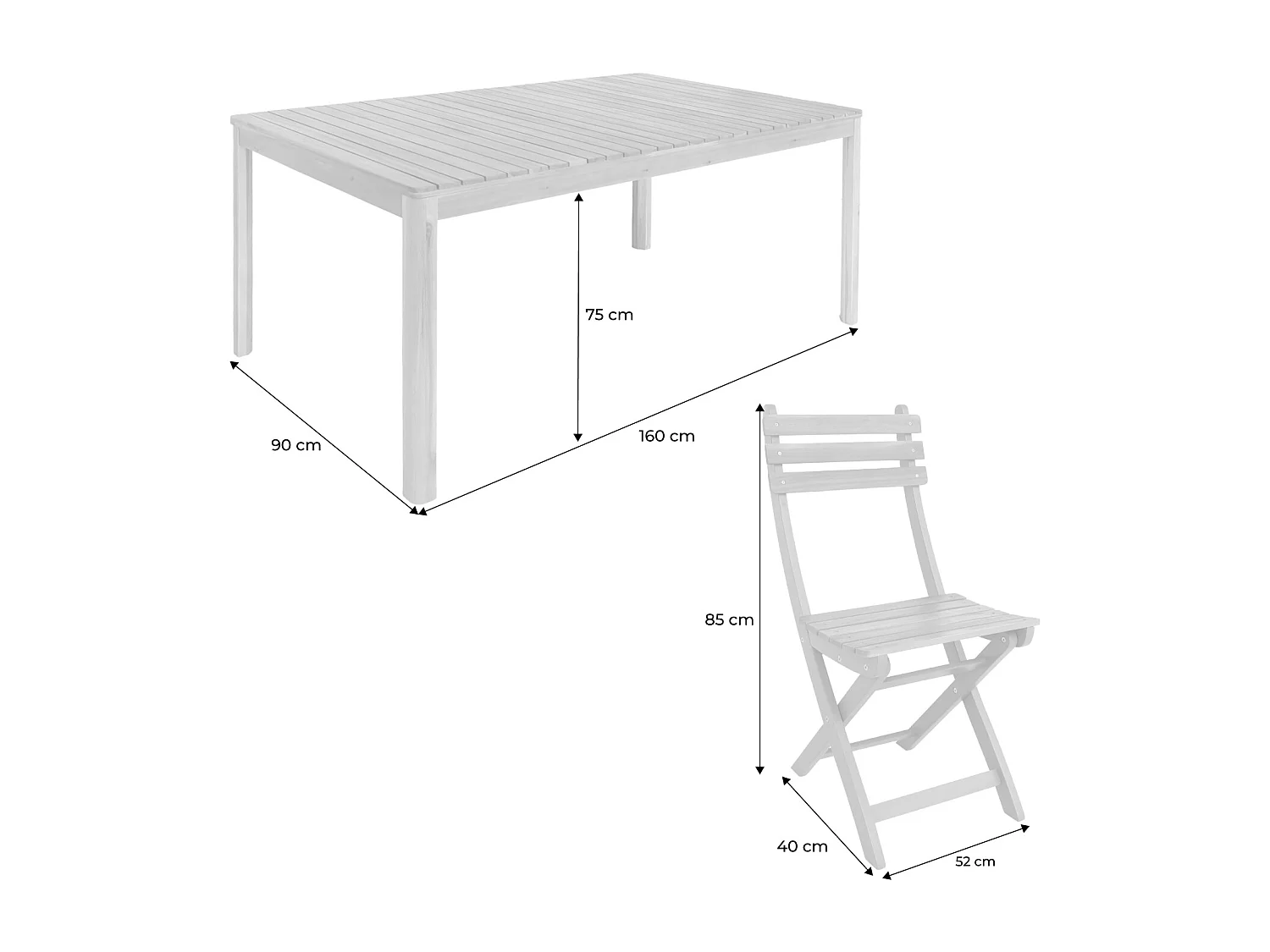 Table de jardin acacia avec coins arrondis + 8 assises naturel. 160 x 90 x 75 cm