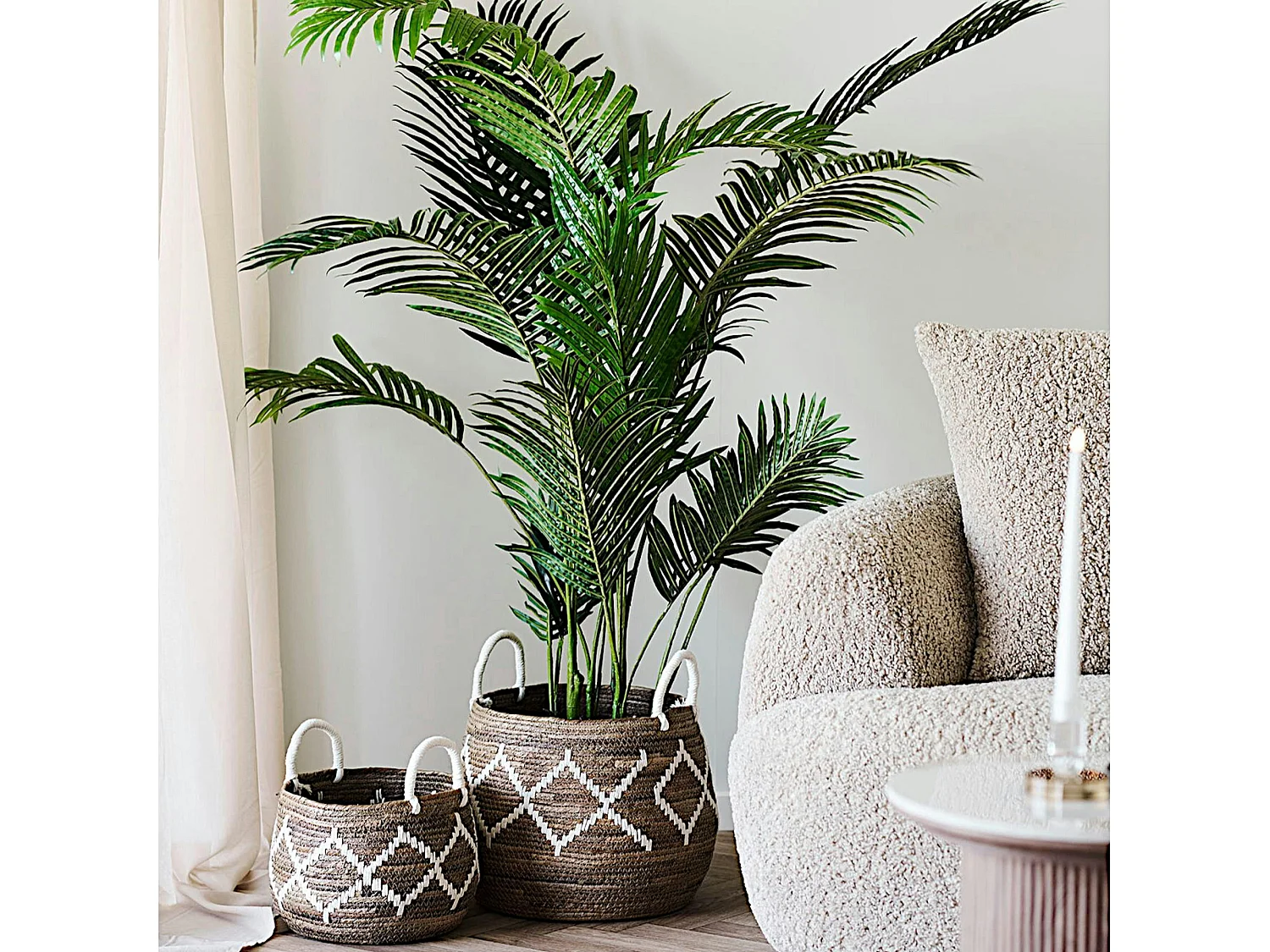 Panier de rangement à anses en fibre naturelle tressée motif losange (lot de 2)