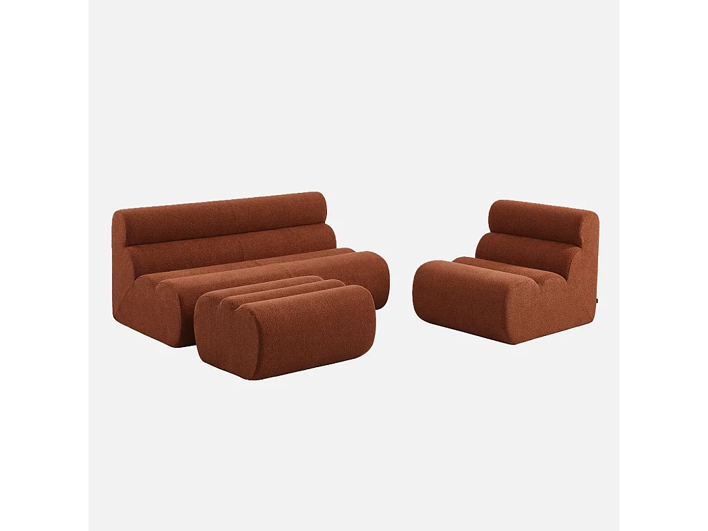 Canapé modulable bouclette texturée 3 places avec repose pied terracotta - Nova