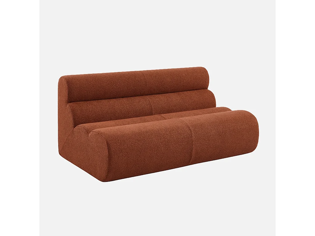 Canapé modulable bouclette texturée 3 places avec repose pied terracotta - Nova