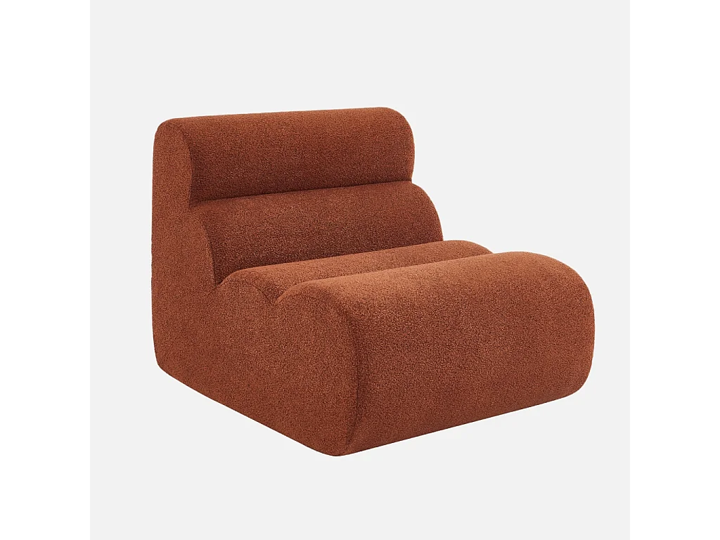 Canapé modulable bouclette texturée 3 places avec repose pied terracotta - Nova