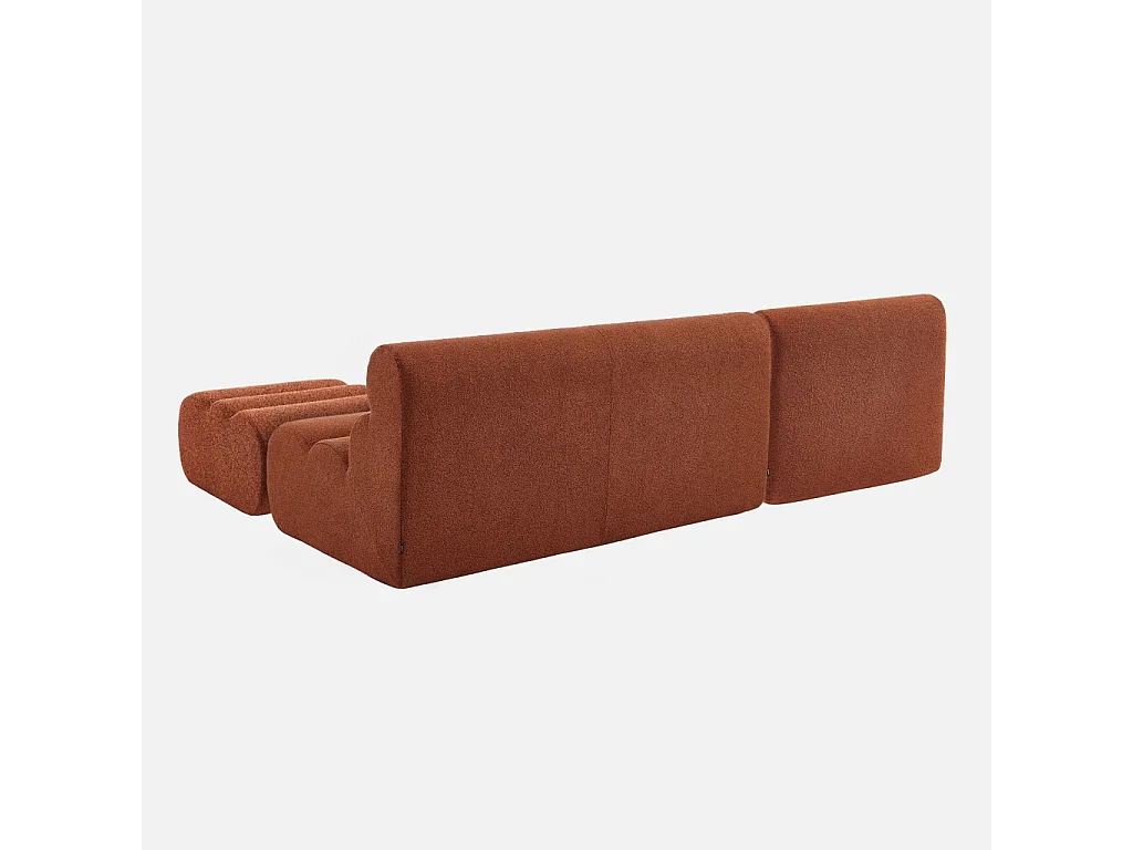 Canapé modulable bouclette texturée 3 places avec repose pied terracotta - Nova