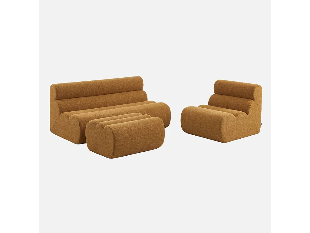 Canapé modulable bouclette texturée 3 places avec repose pied moutarde - Nova