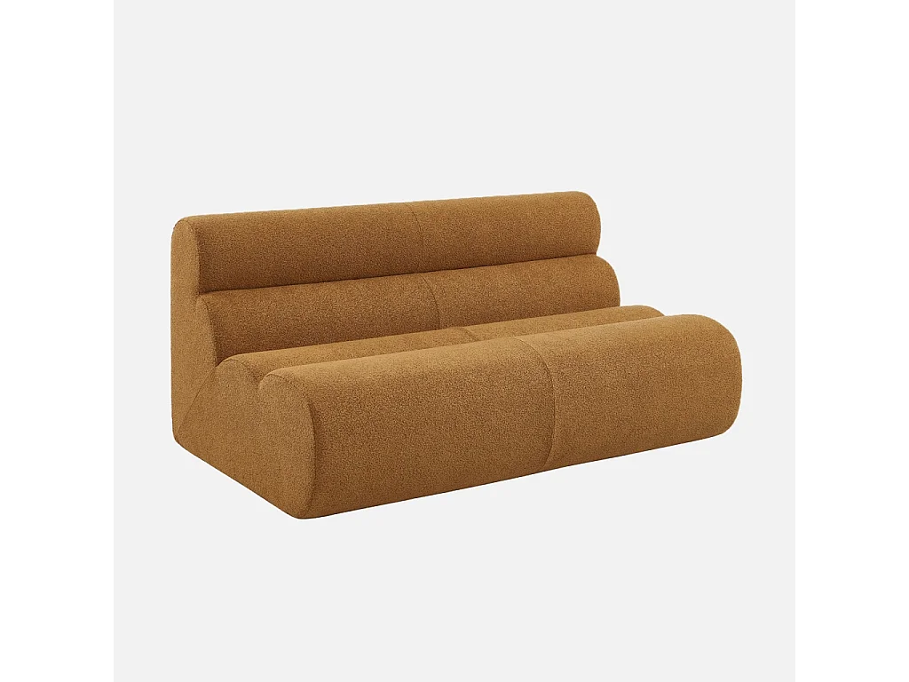 Canapé modulable bouclette texturée 3 places avec repose pied moutarde - Nova