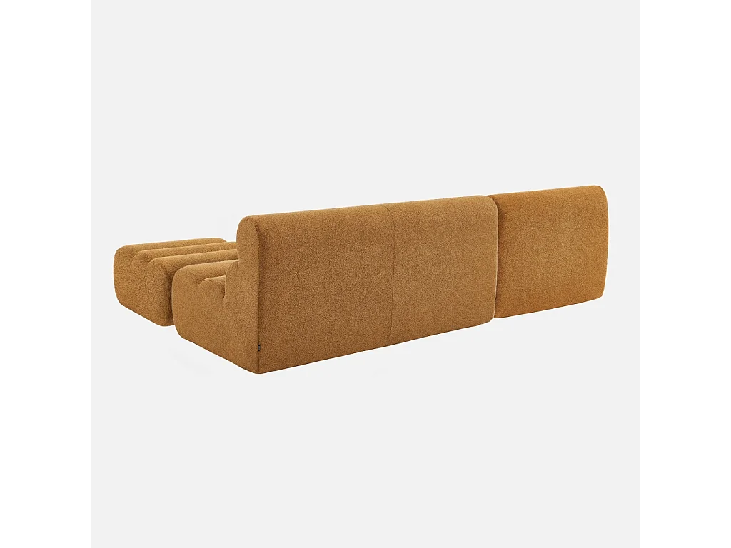 Canapé modulable bouclette texturée 3 places avec repose pied moutarde - Nova