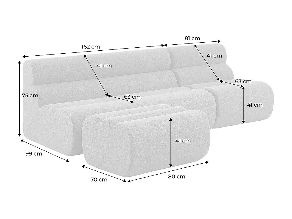 Canapé modulable bouclette texturée 3 places avec repose pied moutarde - Nova
