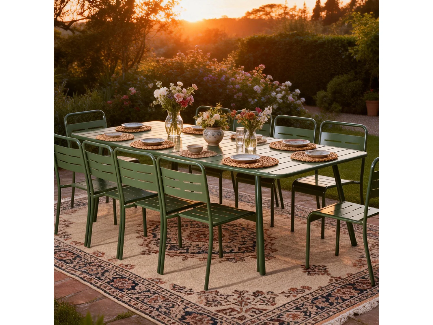 Table de jardin 10-12 places 234cm verte BERGAME