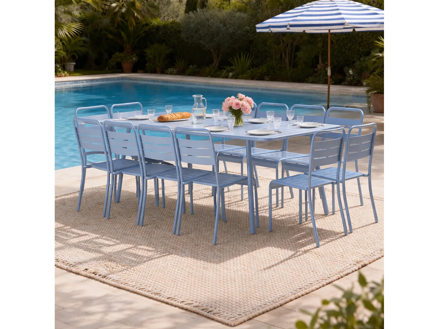 Table de jardin 10-12 places 234cm bleue BERGAME