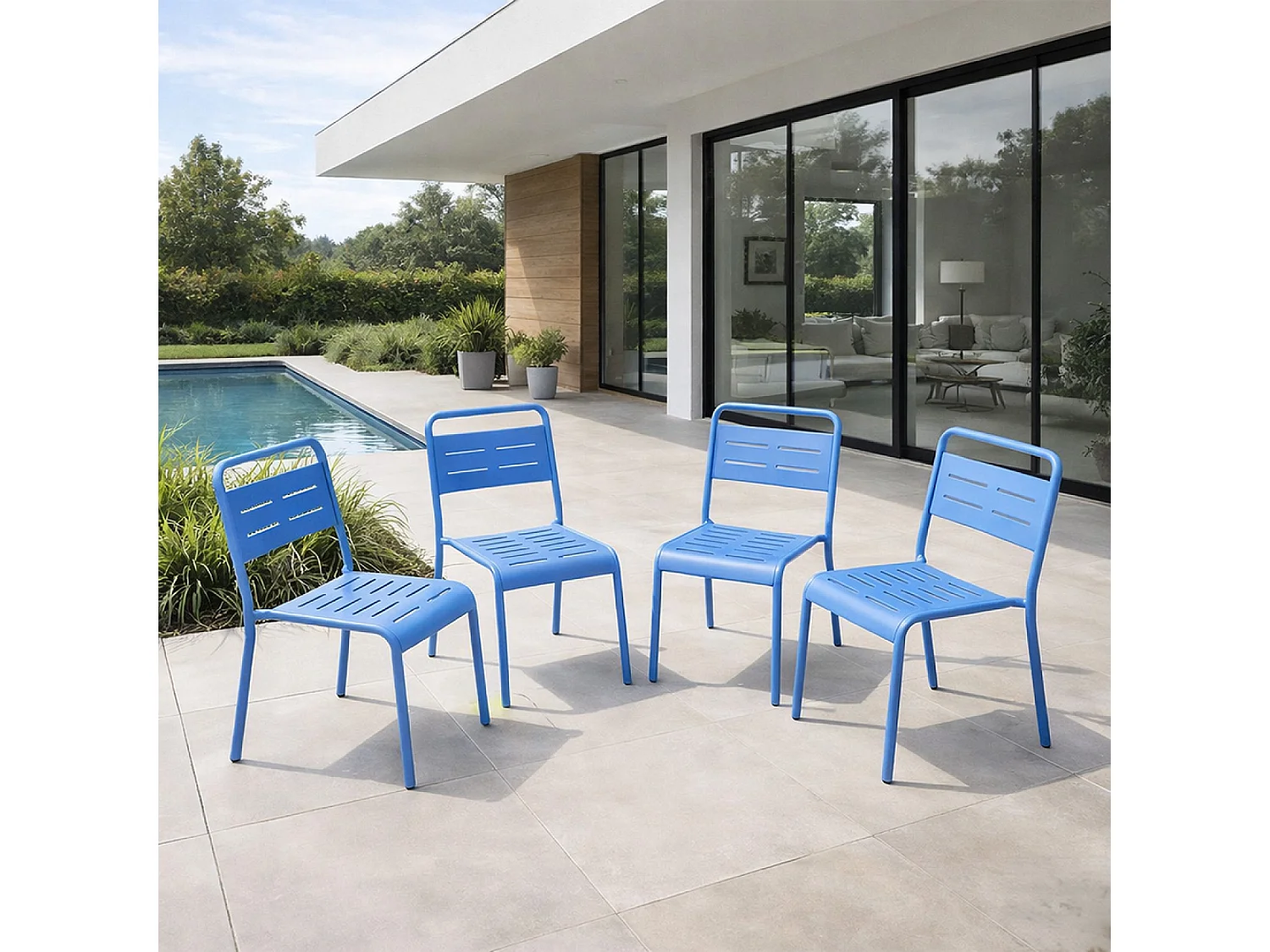 Ensemble de 4 chaises de jardin empilables bleues BERGAME
