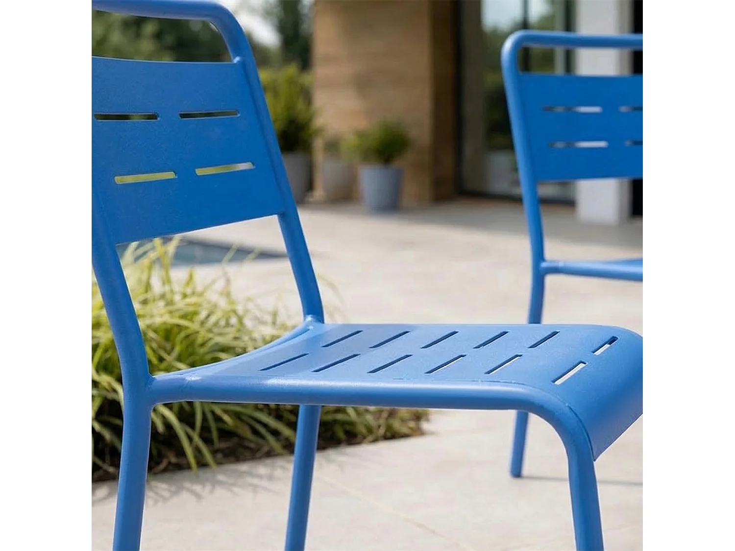 Ensemble de 4 chaises de jardin empilables bleues BERGAME
