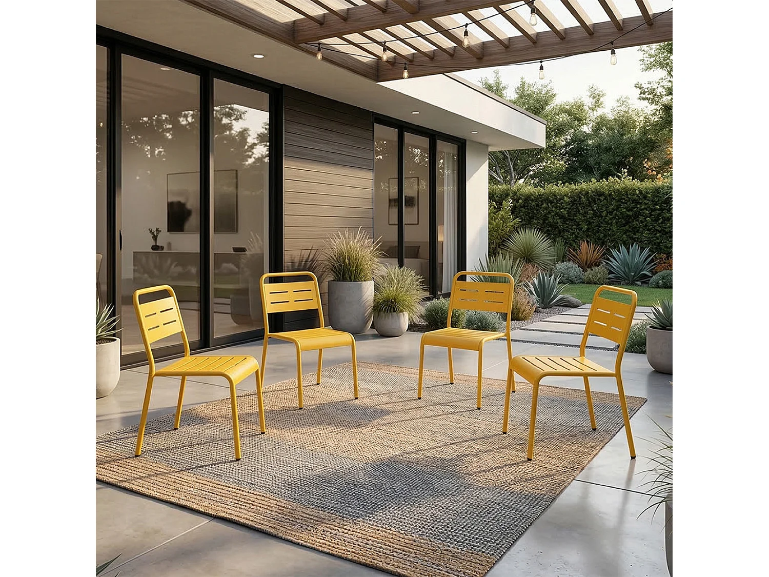 Ensemble de 4 chaises de jardin empilables jaunes BERGAME