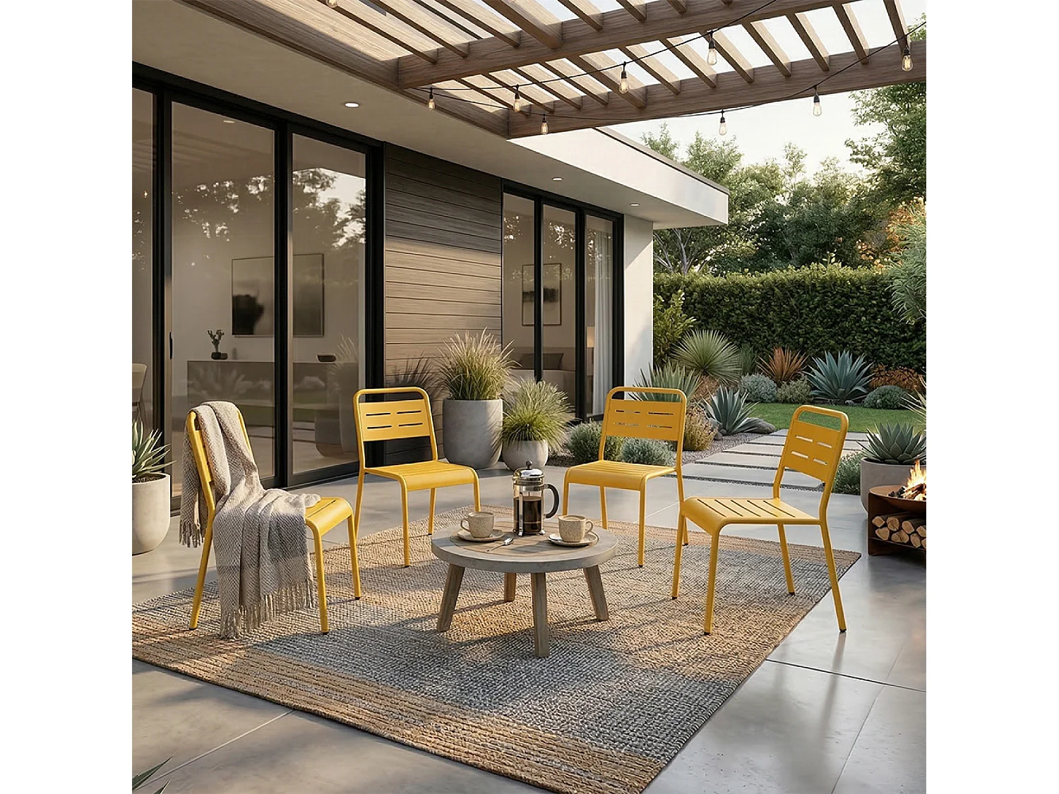 Ensemble de 4 chaises de jardin empilables jaunes BERGAME