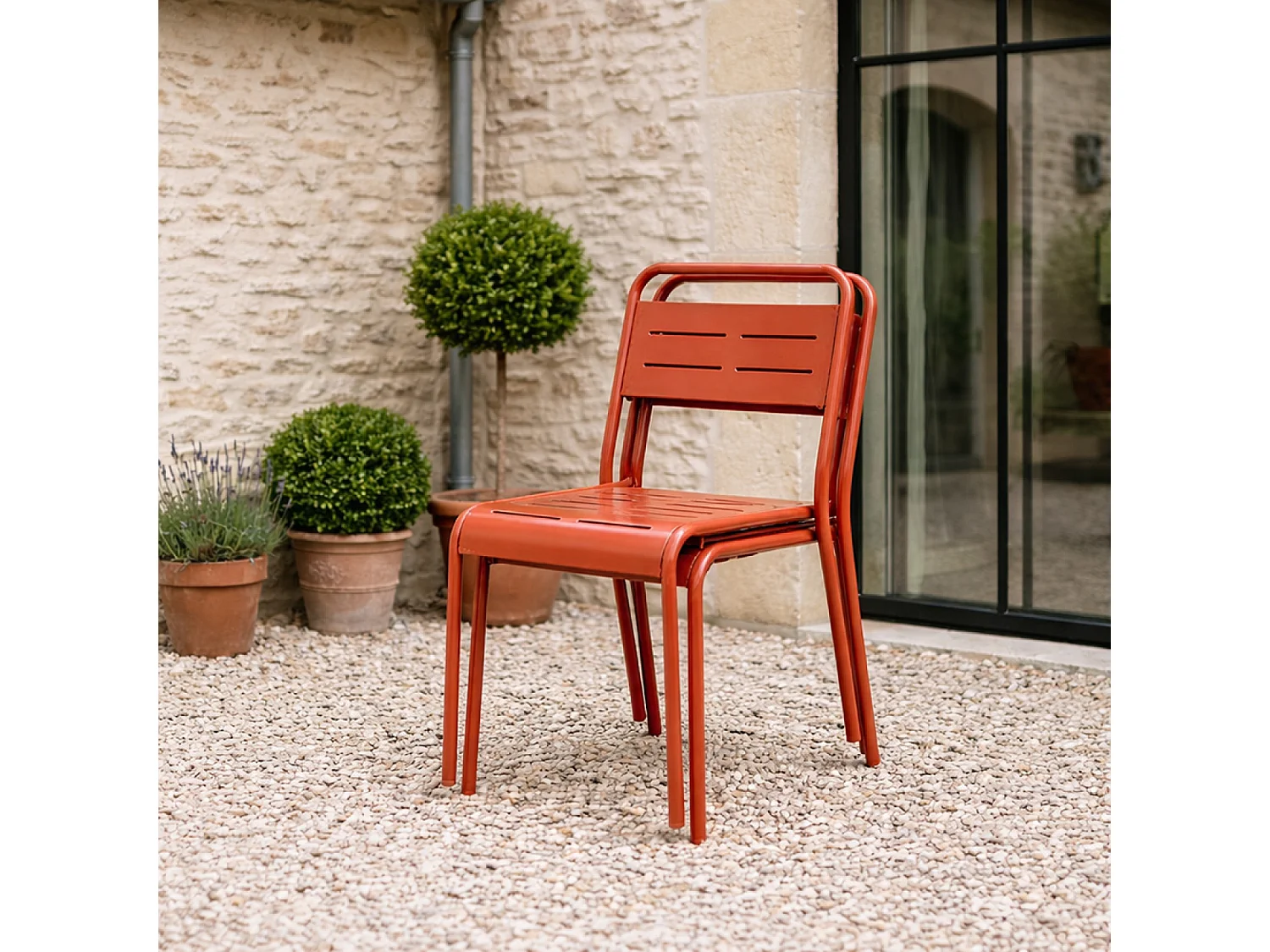 Lot de 2 chaises de jardin empilables terracotta BERGAME