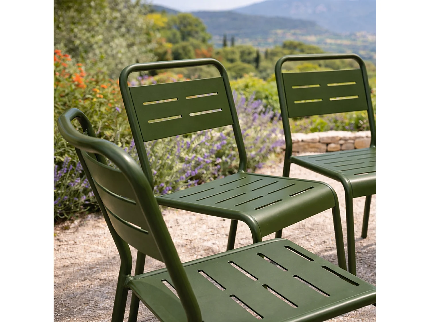 Lot de 6 chaises de jardin empilables vertes BERGAME
