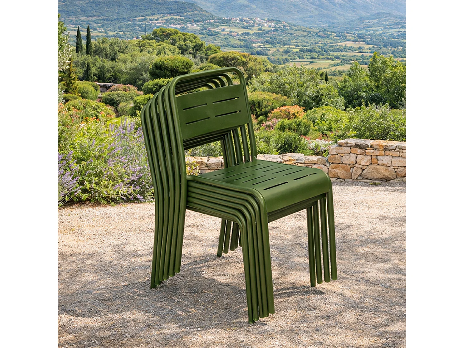 Lot de 6 chaises de jardin empilables vertes BERGAME