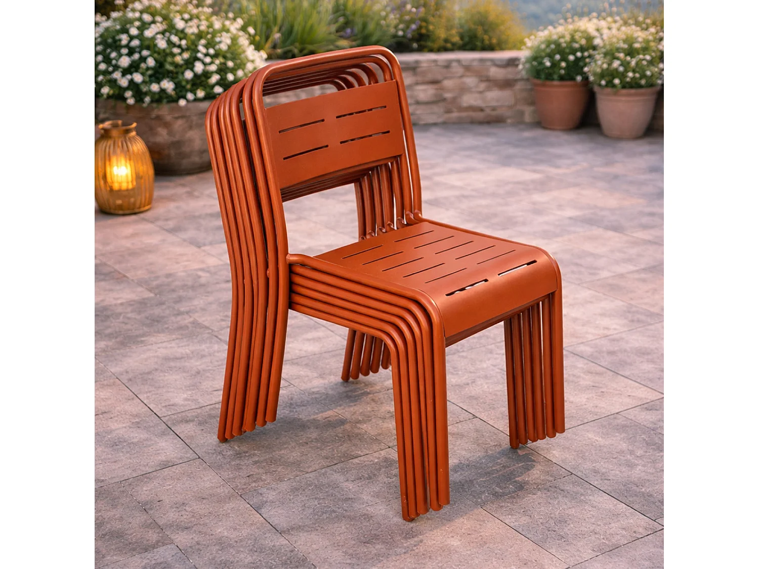 Lot de 6 chaises de jardin empilables terracotta BERGAME