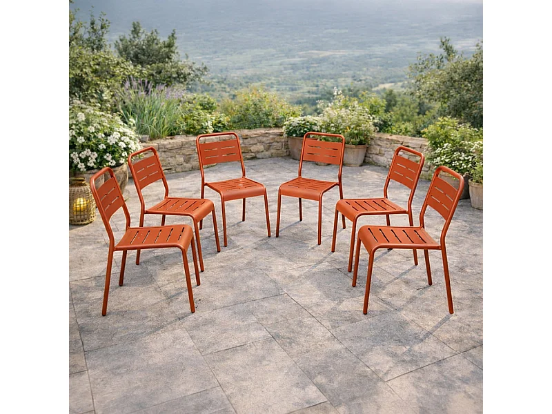 Lot de 6 chaises de jardin empilables terracotta BERGAME
