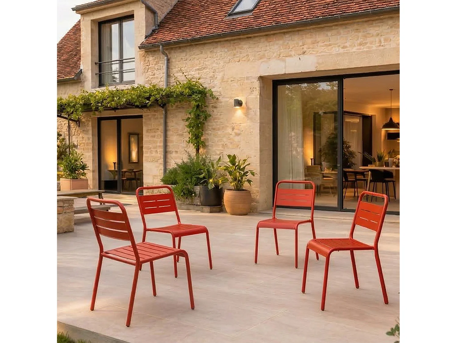 Ensemble de 4 chaises de jardin empilables terracotta BERGAME