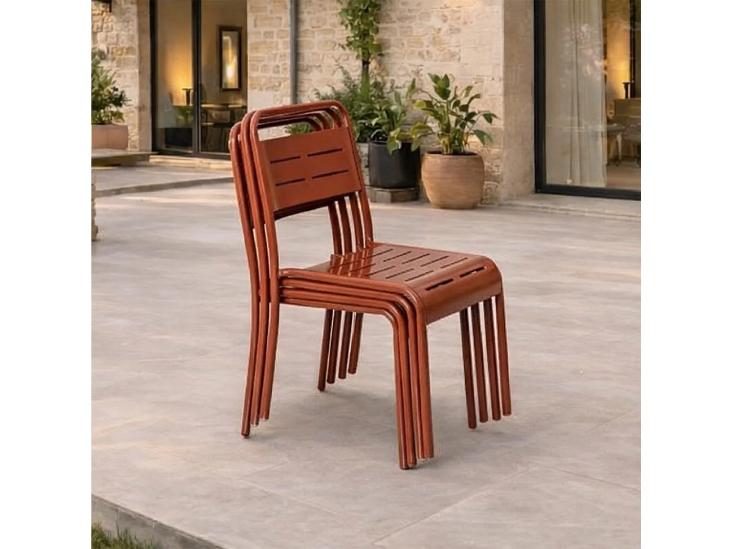 Ensemble de 4 chaises de jardin empilables terracotta BERGAME