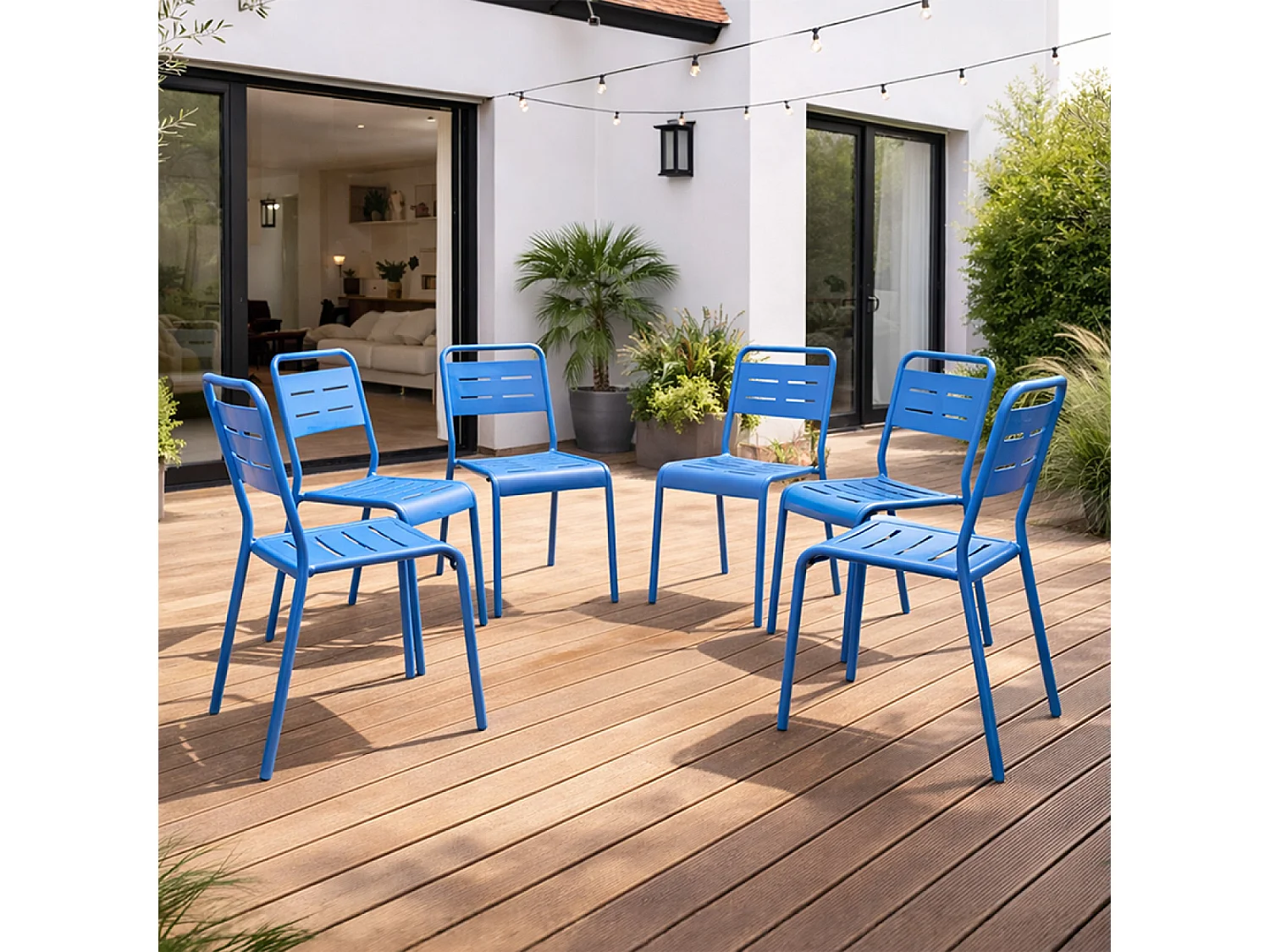 Lot de 6 chaises de jardin empilables bleues BERGAME