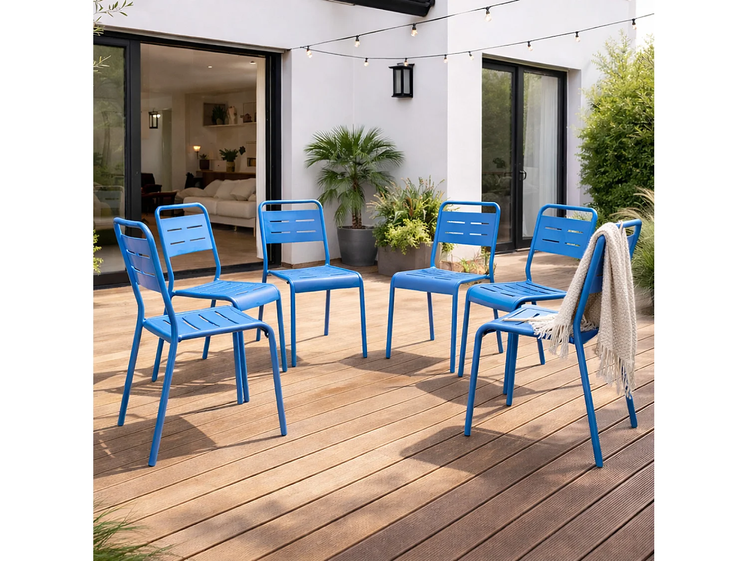 Lot de 6 chaises de jardin empilables bleues BERGAME