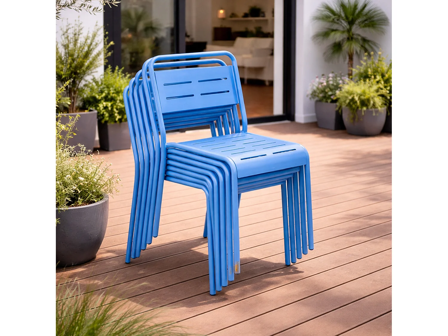 Lot de 6 chaises de jardin empilables bleues BERGAME