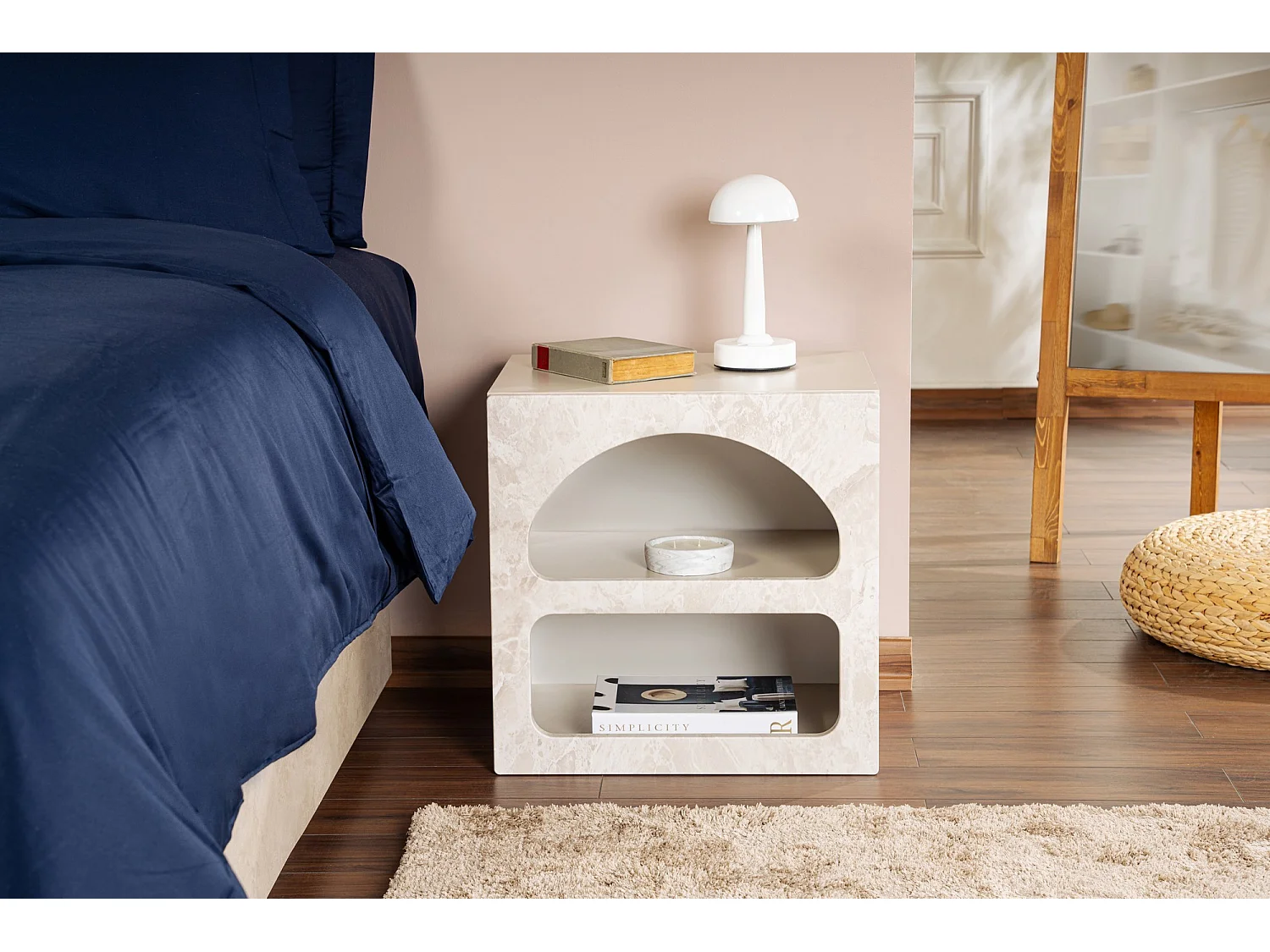 Nachttisch aus Holz "Lorin" 50 x 40 x 50 cm - Travertinmarmor