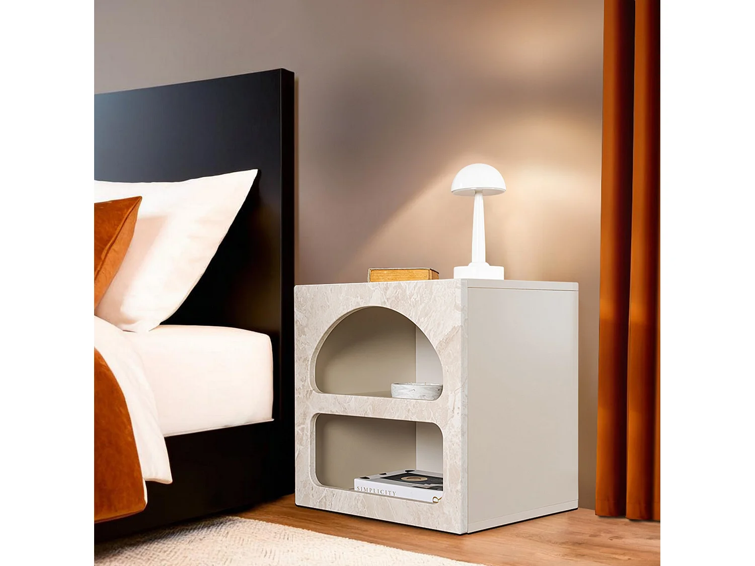 Nachttisch aus Holz "Lorin" 50 x 40 x 50 cm - Travertinmarmor