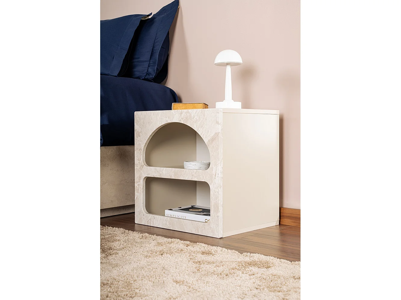 Nachttisch aus Holz "Lorin" 50 x 40 x 50 cm - Travertinmarmor