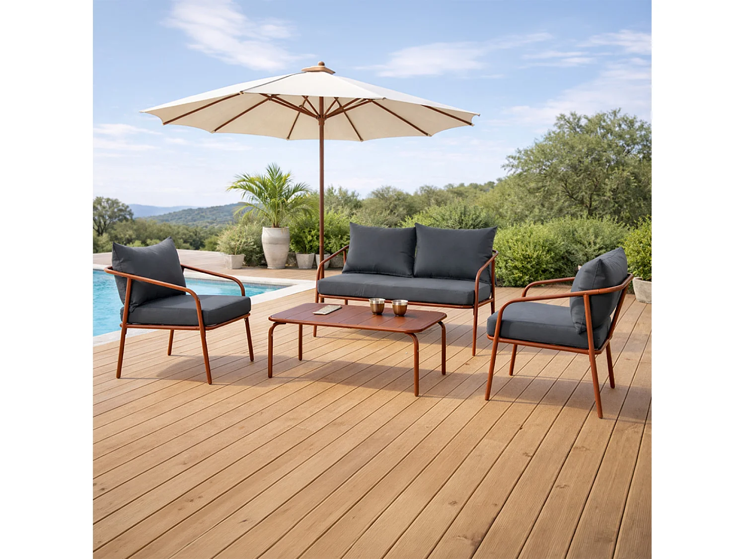 Salon de jardin 4 places terracotta BERGAME