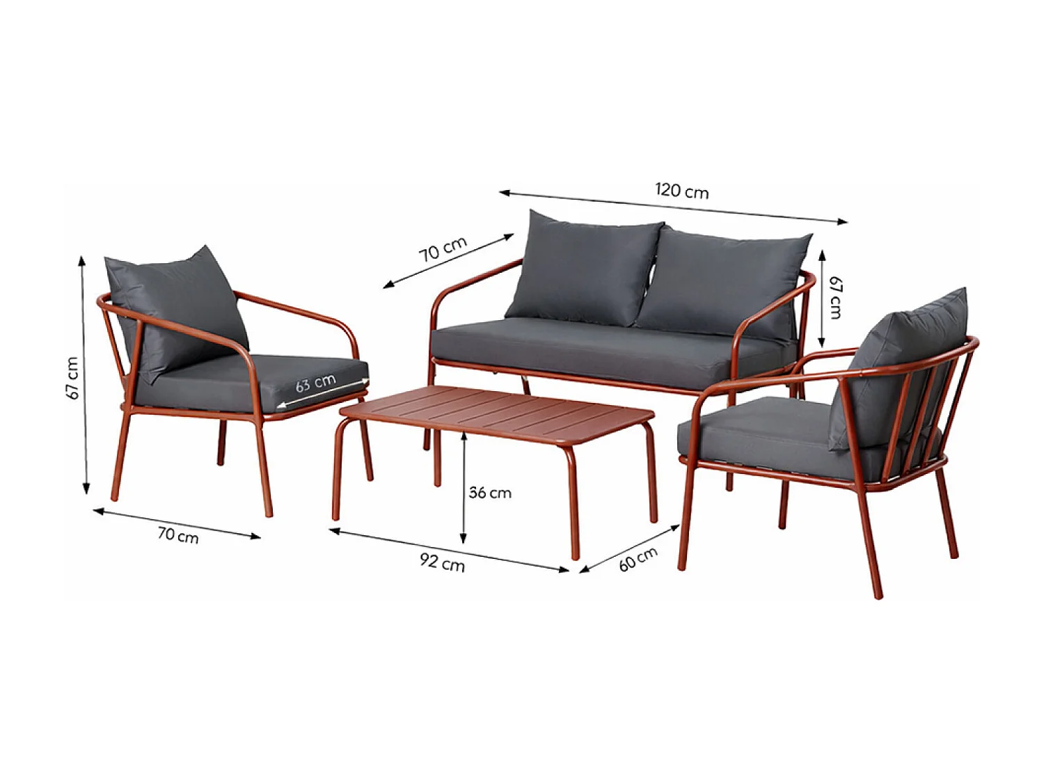 Salon de jardin 4 places terracotta BERGAME