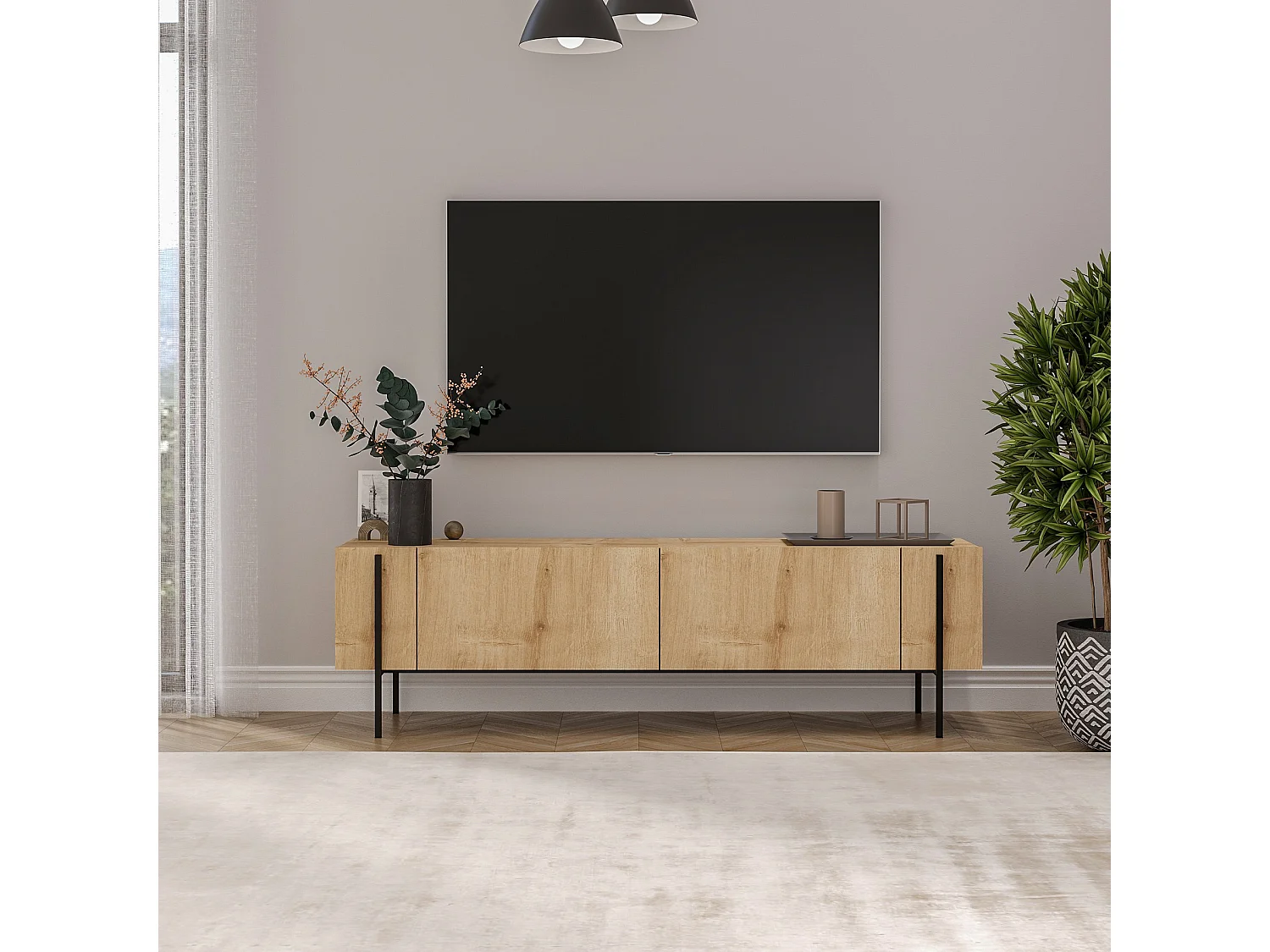 TV-Möbel aus Holz "Herman" - 160 x 31 x 45 cm - Beige