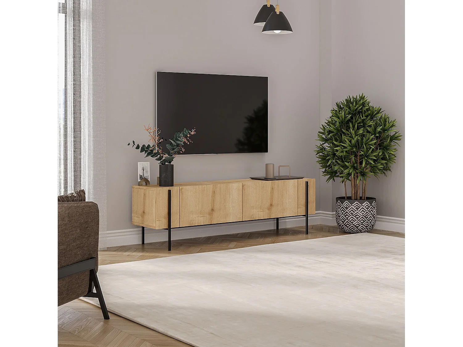 TV-Möbel aus Holz "Herman" - 160 x 31 x 45 cm - Beige