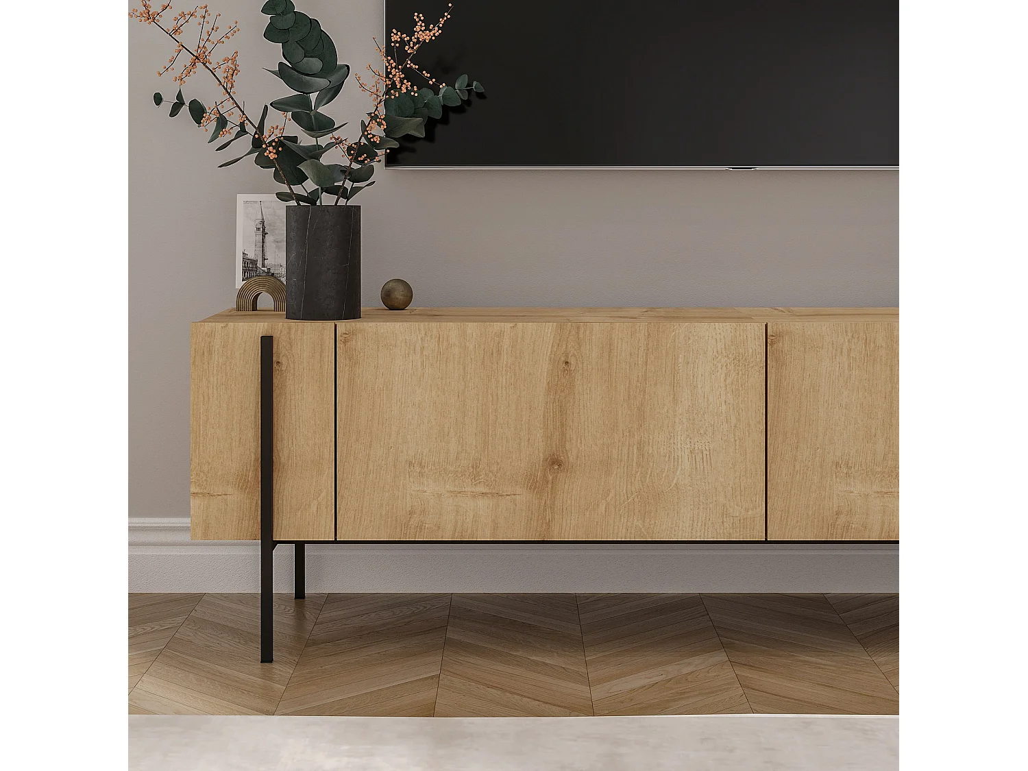 TV-Möbel aus Holz "Herman" - 160 x 31 x 45 cm - Beige