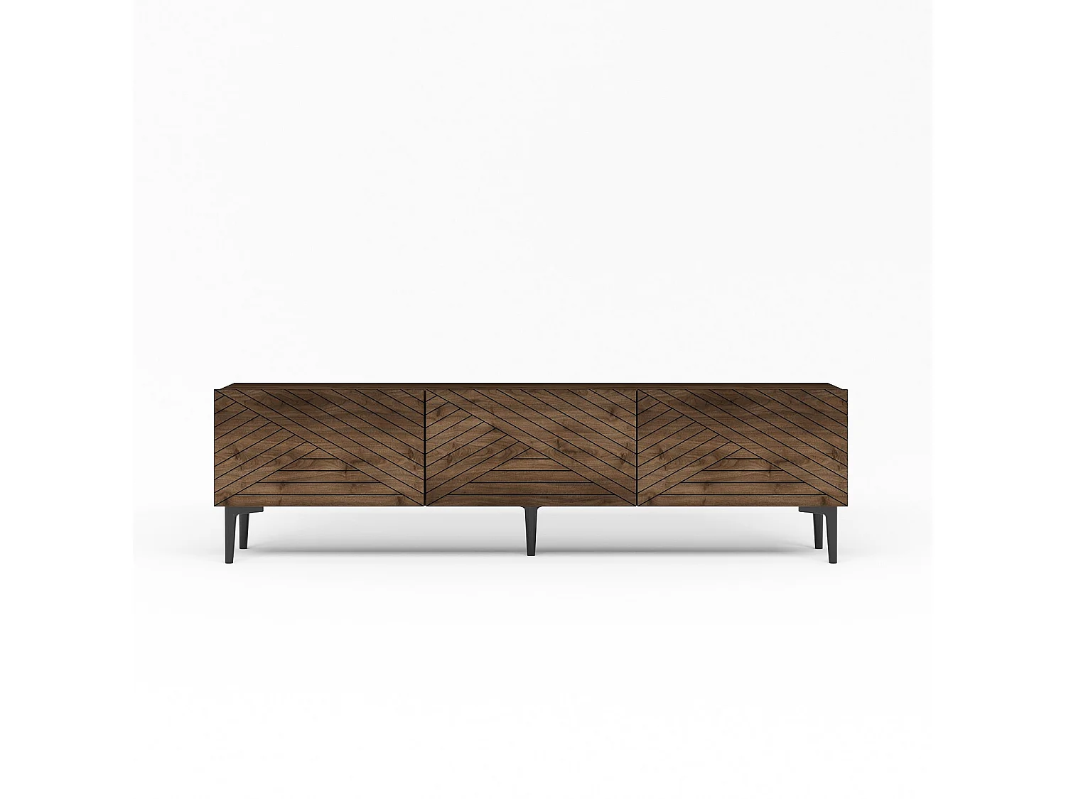 Bruin houten TV-meubel "Felix" 160x31x44 cm, 3 deuren, poten 15 cm, modern design en praktische opbergruimte
