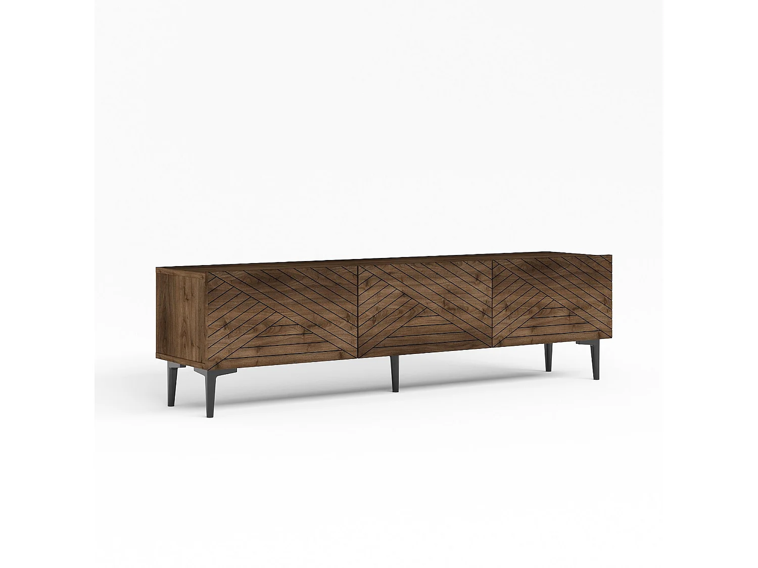 Bruin houten TV-meubel "Felix" 160x31x44 cm, 3 deuren, poten 15 cm, modern design en praktische opbergruimte