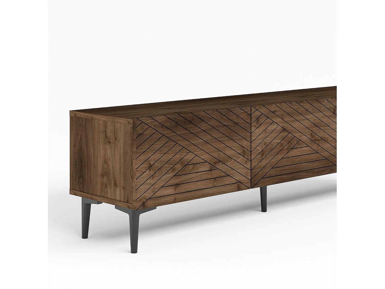 Bruin houten TV-meubel "Felix" 160x31x44 cm, 3 deuren, poten 15 cm, modern design en praktische opbergruimte