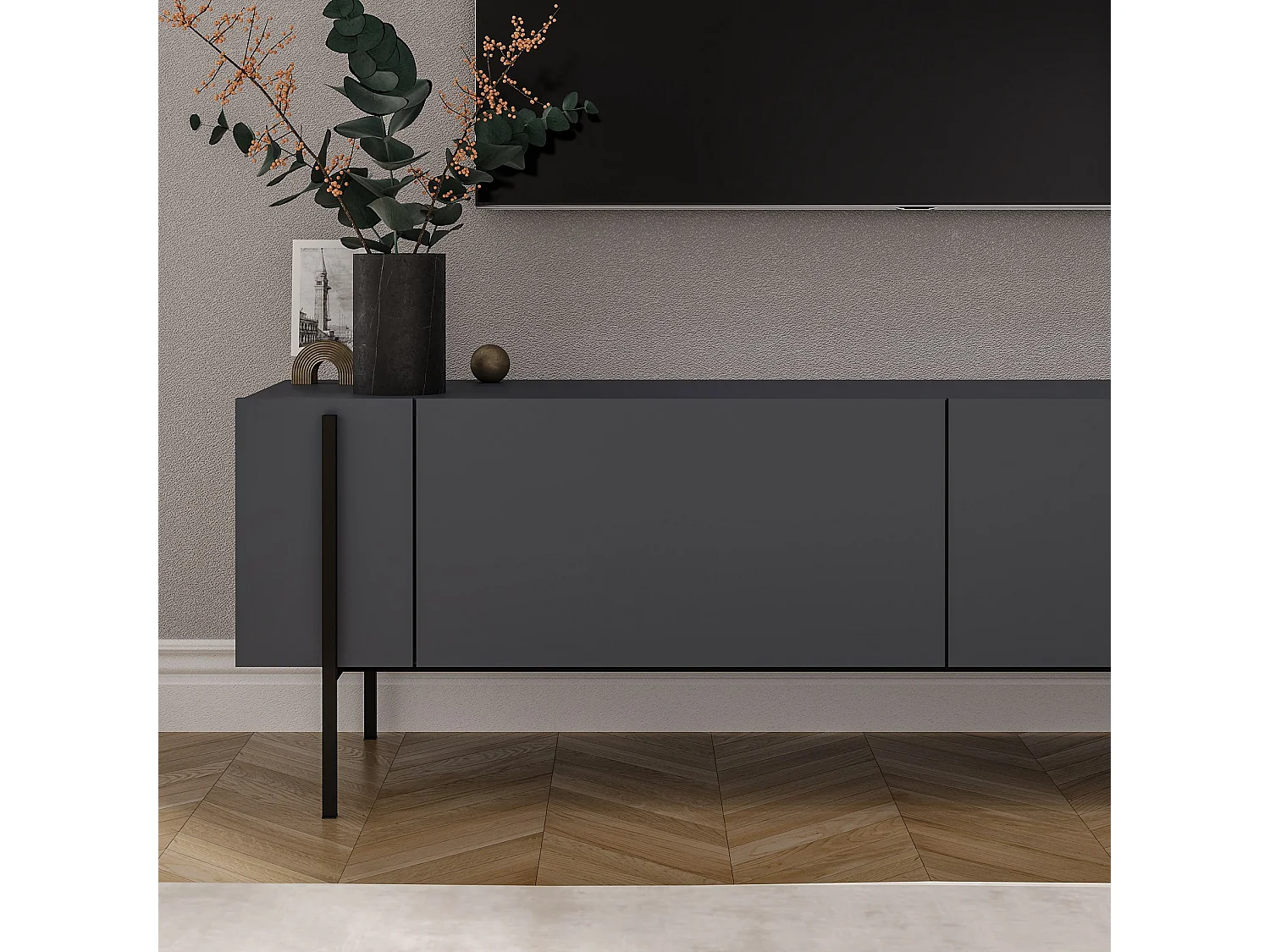 Modern TV-bänk i trä "Herman" - 160 x 31 x 45 cm - Antracitgrå