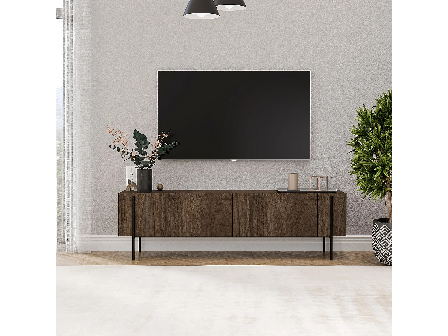 TV-Möbel aus Holz "Herman" - 160 x 31 x 45 cm - Braun